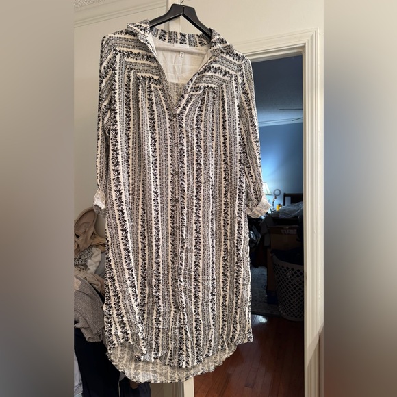 HEYSON Black Floral and White Striped Dress Large - Picture 1 of 5
